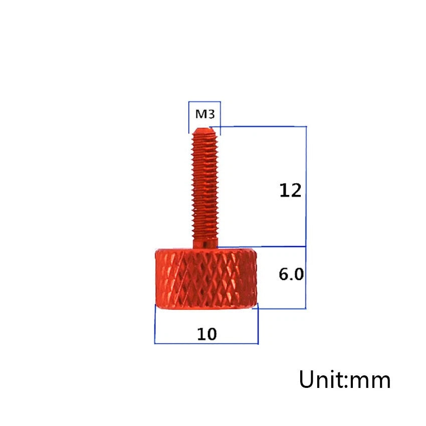 M3 x 12mm Anodised Aluminium Knurled Thumb Screws — Flat Head Hand-Grip Bolts, 10 Colors