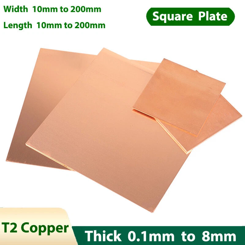 T2 Copper Sheet Metal Square Plate Thick 0.1mm to 8mm Flat Thin Board for DIY