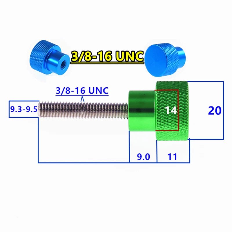 3/8 - 16 UNC Knurled Thumb Screws – Aluminum Hand Grip Knob + Stainless Steel, Anodised Colors (6–100mm Lengths) - HomeDIYer
