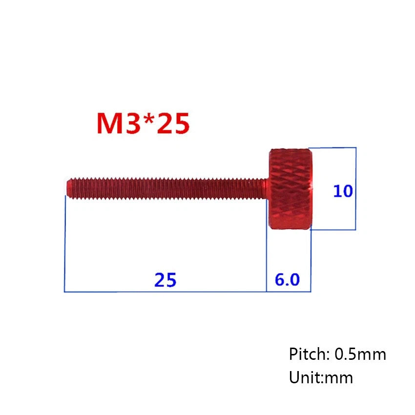 M3x25mm Knurled Thumb Screws – Anodised Aluminium Flat Head Hand Grip Bolts