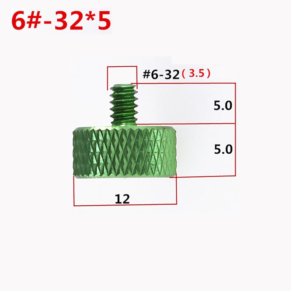 #6-32 Knurled Thumb Screws — Aluminum Alloy, 7 Lengths, 10 Colors, Hand Grip Knob Bolts