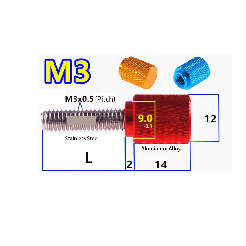 Knurled Thumb Screws M3 x 5-100mm Hand Grip Knob Bolts High Type Aluminium Alloy