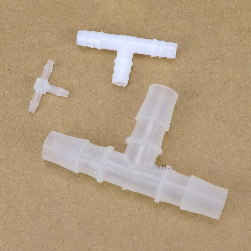 Plastic Equal Tee Barbed Hose Connector — T Piece Pipe Joiner 1.6mm–25mm
