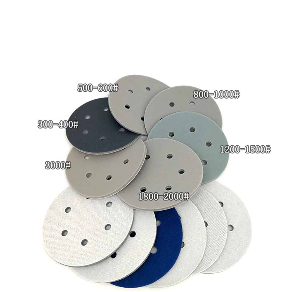 6 Inch（150mm）Hook & Loop Sponge Sandpaper 6 Hole Sanding Discs 300 - 3000 Grit