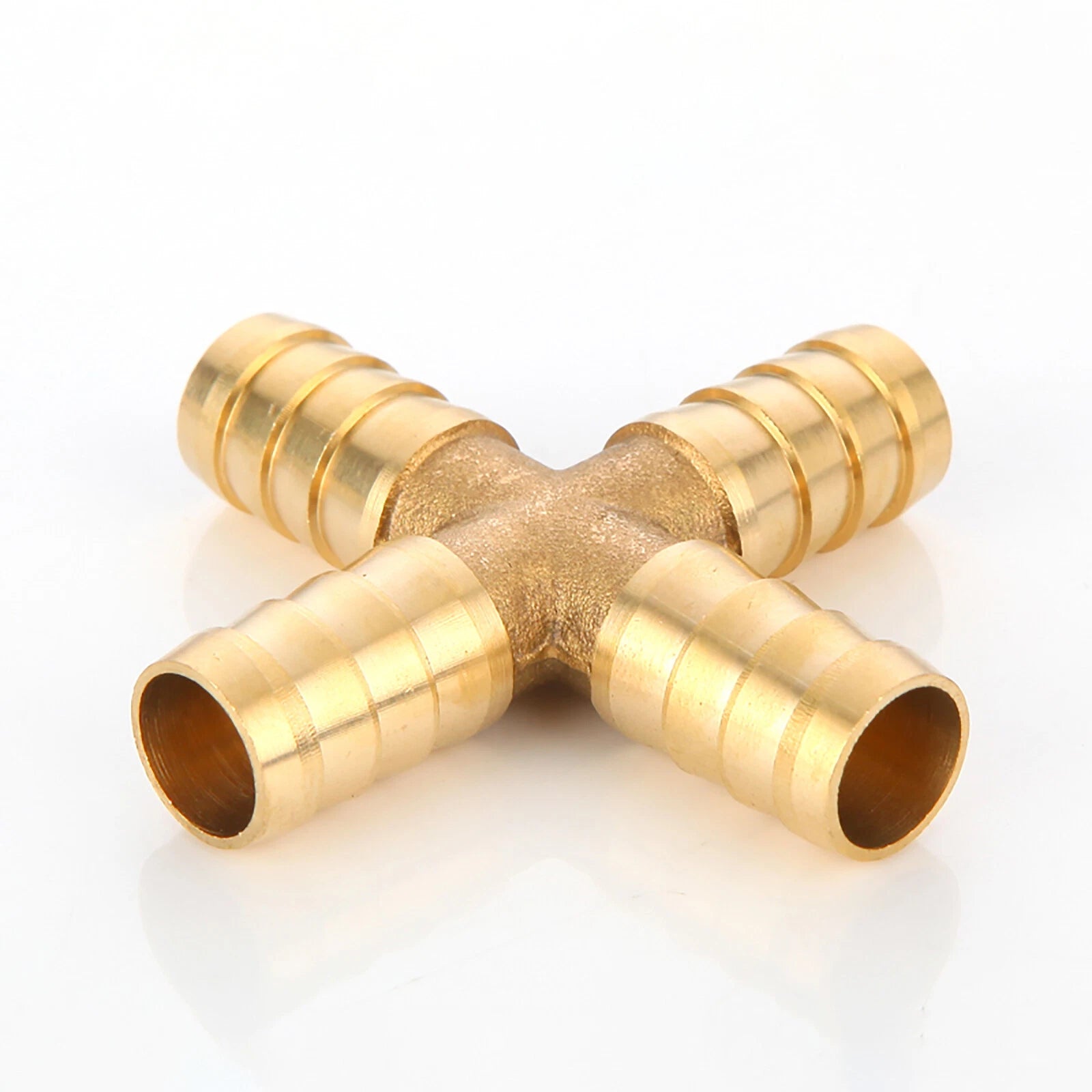 Brass Cross 4-Way Hose Barbed Fitting | Air Water Oil Gas | 6mm 8mm 10mm 12mm