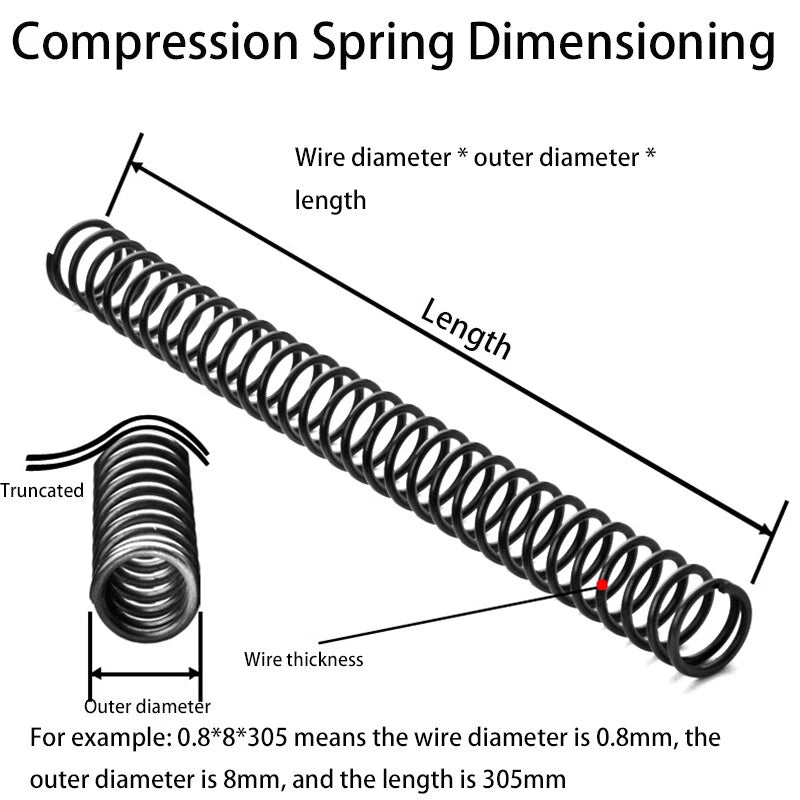 Black Big Compression Springs Spring Steel Ø0.3-1.5mm Wire,OD 3-28mm,Long 305mm