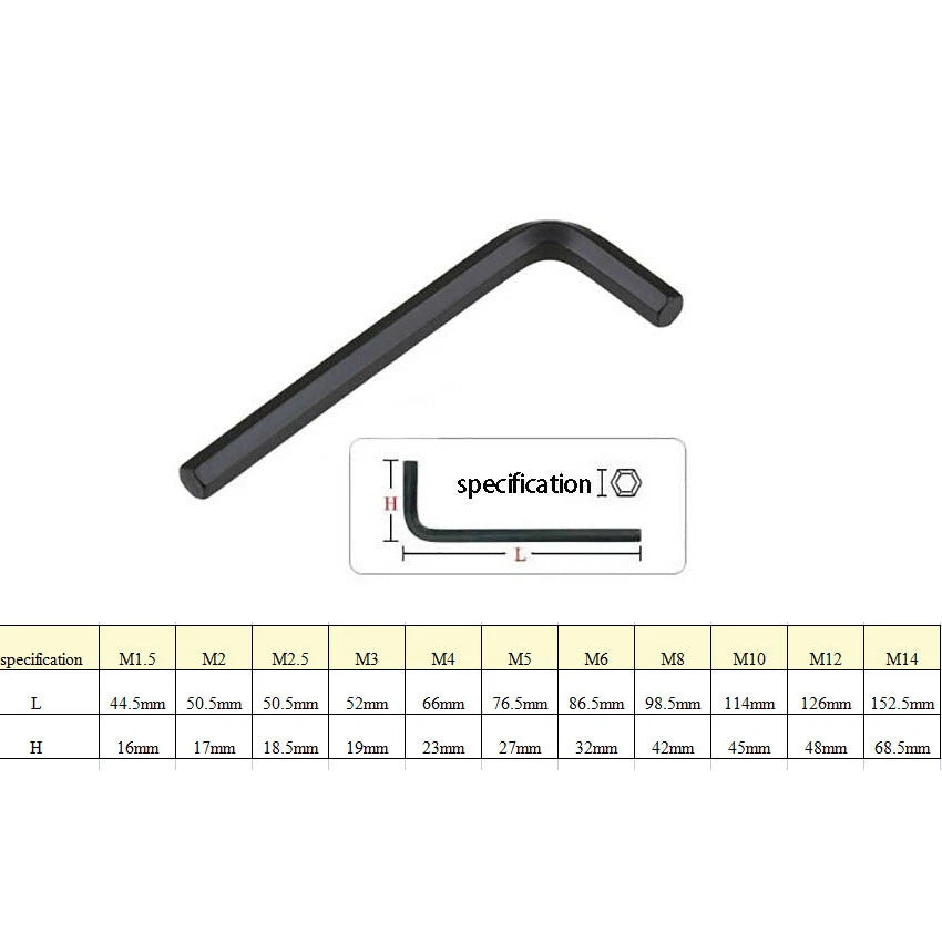 Metric Short Arm Allen Keys/ Hex Wrench/ Hexagon Key 1.5mm to 14mm Nickel Plated