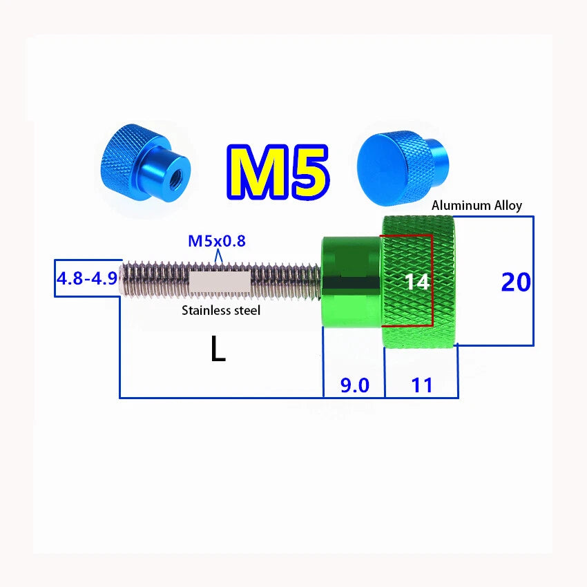 M5 x 70-100mm Knurled Thumb Screws Shoulder Bolts Aluminium Hand Grip Knob High