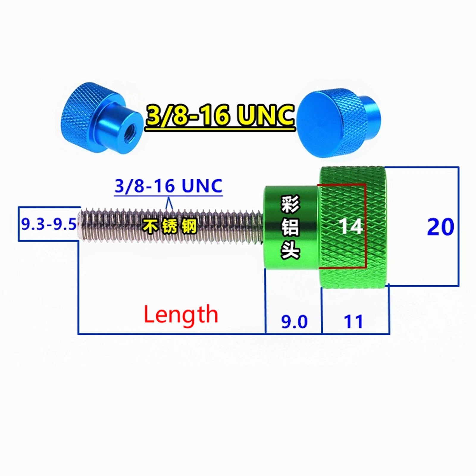 3/8-16UNC Knurled Thumb Screws — Stainless Steel & Anodized Aluminum Hand Grip Bolts