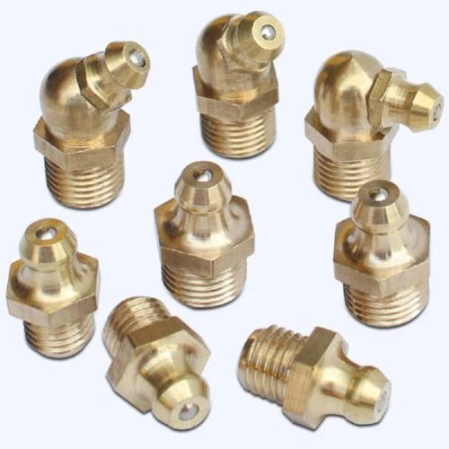 Brass Grease Fitting Nipples M6 M8 M10 M12 M14 M16 — Straight, 45°, 90° Entry