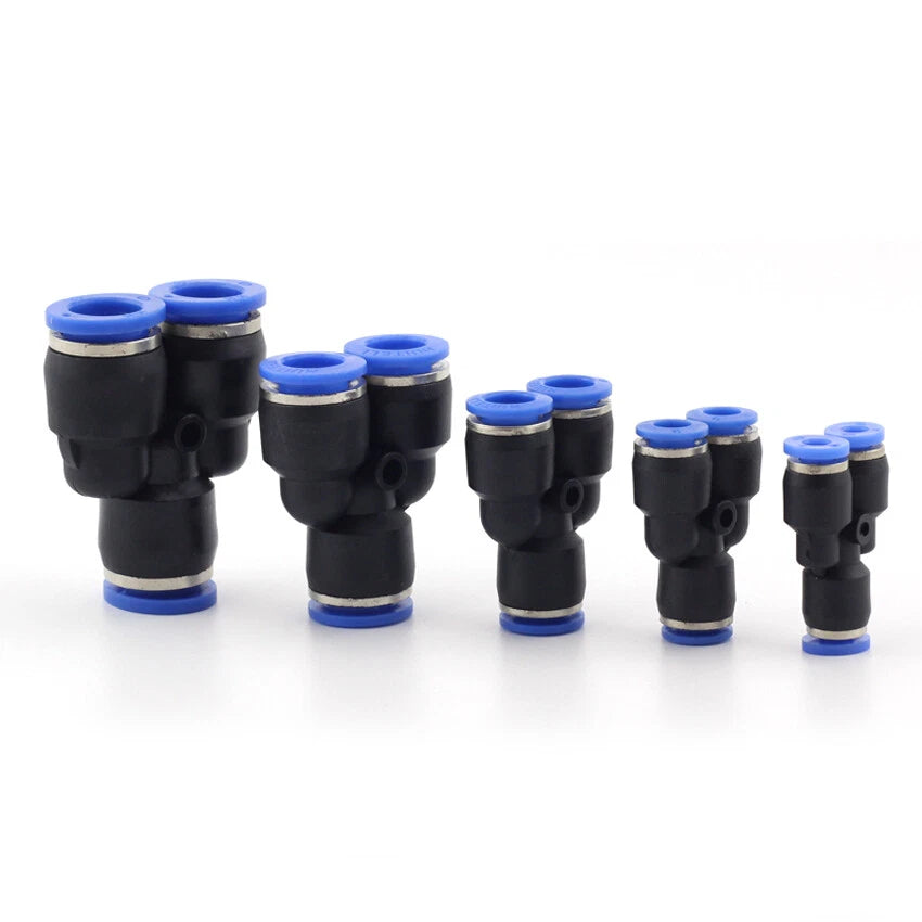 Pneumatic Y Union Splitter Push In Fitting — 3-Way Air Hose Connector, Tube 4–12mm