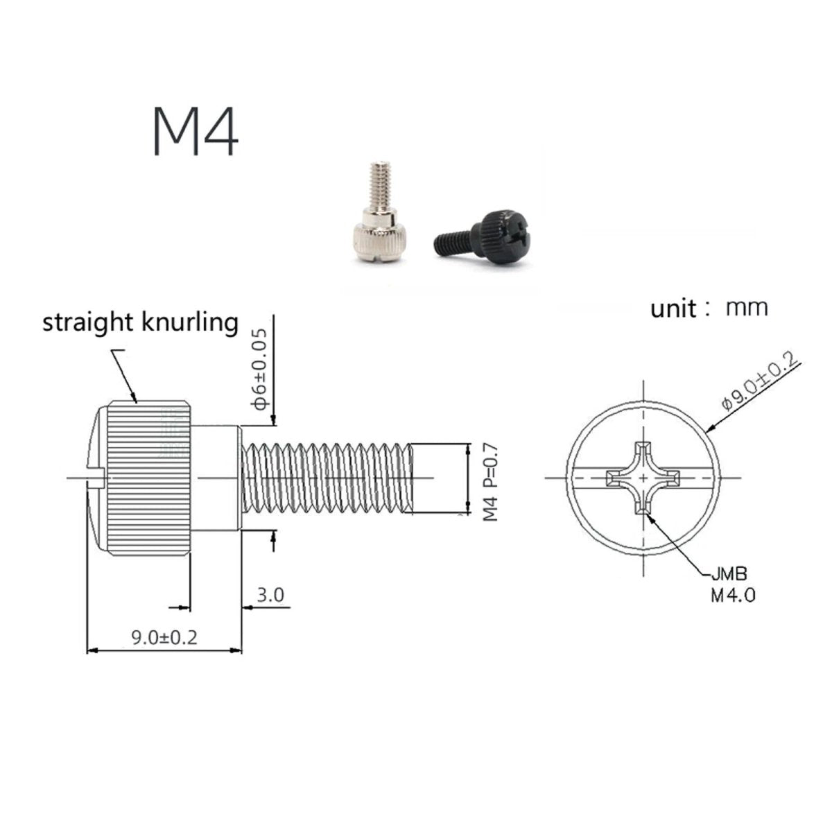 M4 Knurled Thumb Screws with Step Round Knob | Nickel & Black Zinc | 6–16mm - HomeDIYer