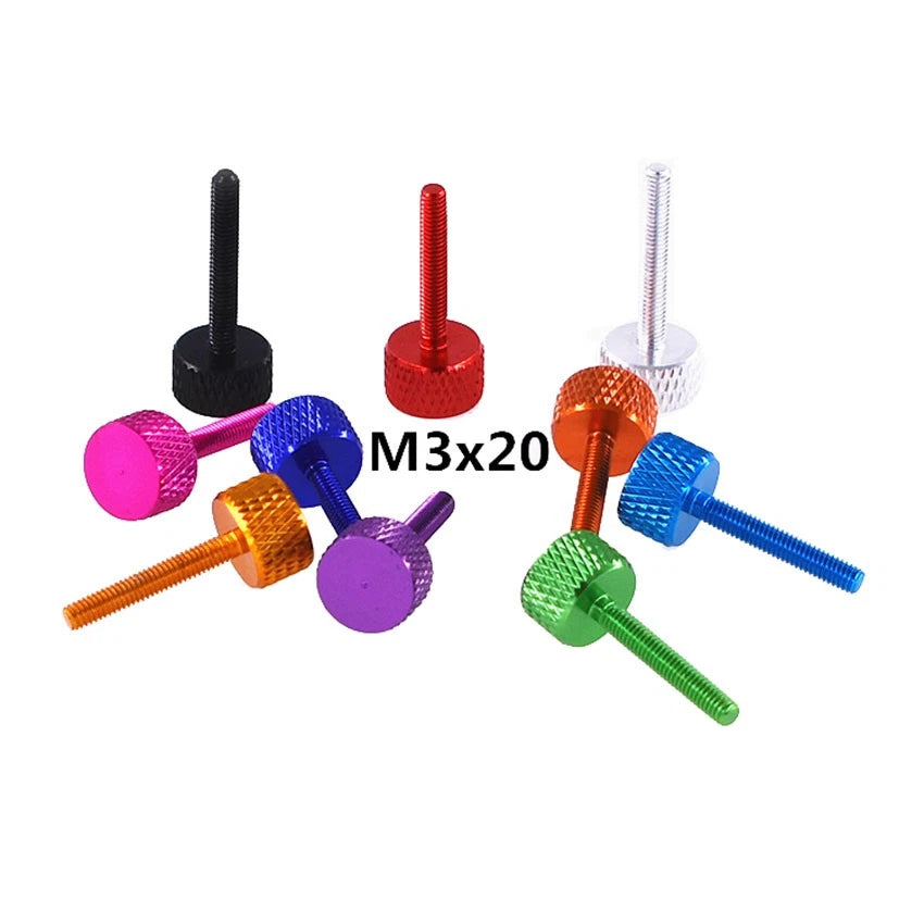 M3×20mm Anodized Aluminum Knurled Thumb Screws — Flat Head Hand-Grip Bolts, 10 Colors
