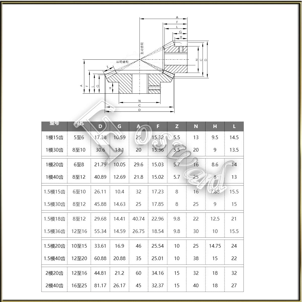 15M-40T Nylon Umbrella Tooth Bevel Gear Helical Motor Gear 1 Mod 1:2 Pairing