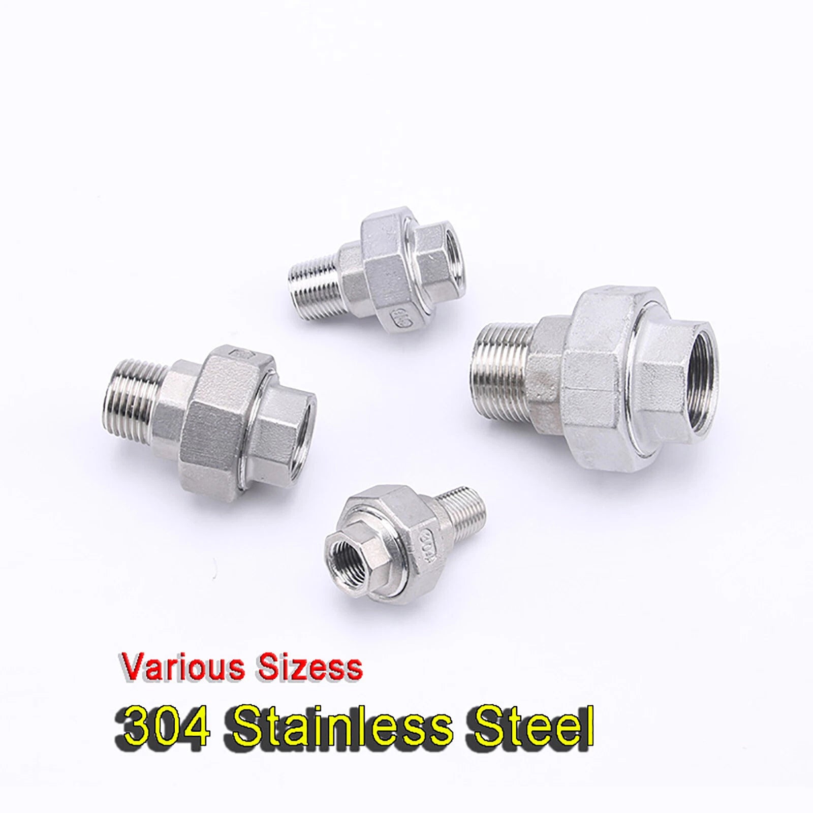 304 Stainless Steel BSP Female Male Union Connector Pipe Fitting — DN8 to DN50