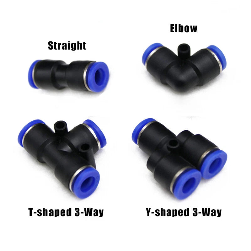 Pneumatic Push-In Fittings 4-16mm — Elbow, T, Y & Straight Air Hose Connectors