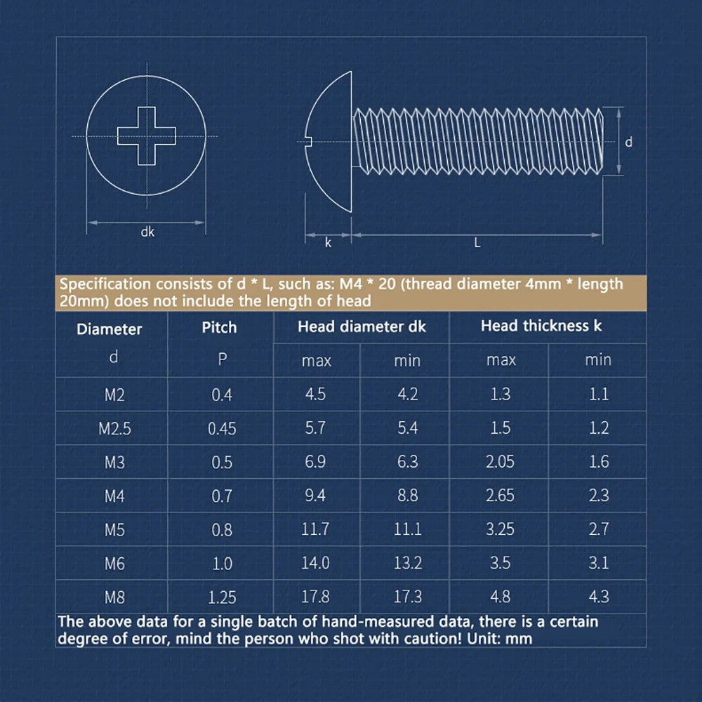 M4-M8 Phillips Truss Head Machine Screw Large Flat Head Screws Stainless Steel
