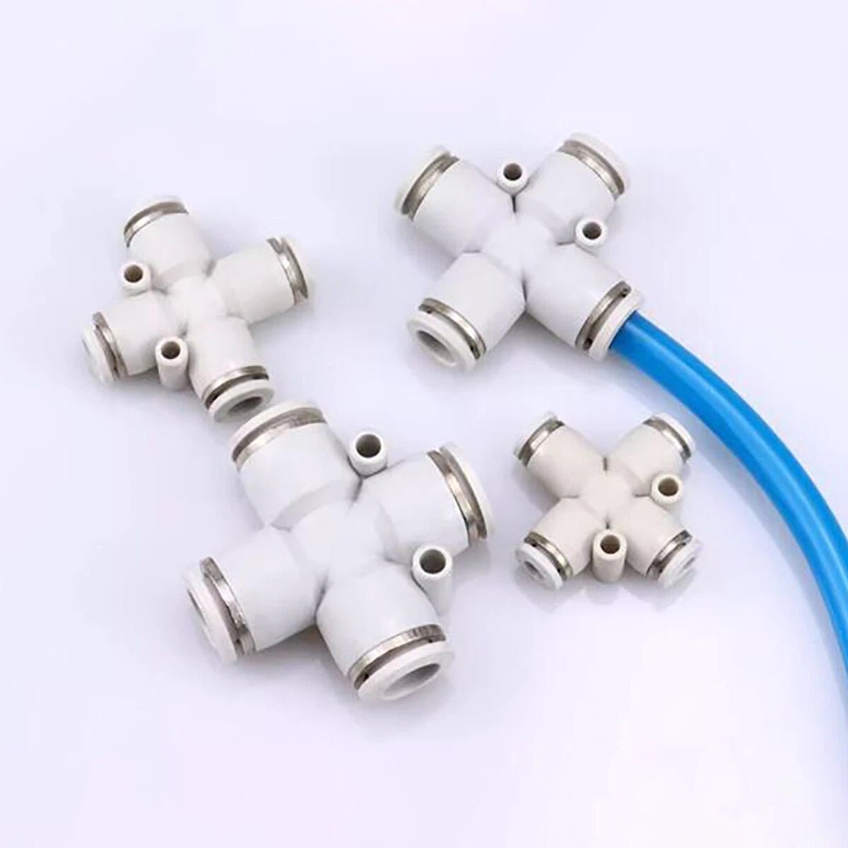 Nylon Push-to-Connect Cross 4-Way Pneumatic Fitting 4–12mm Inline Tube Connector