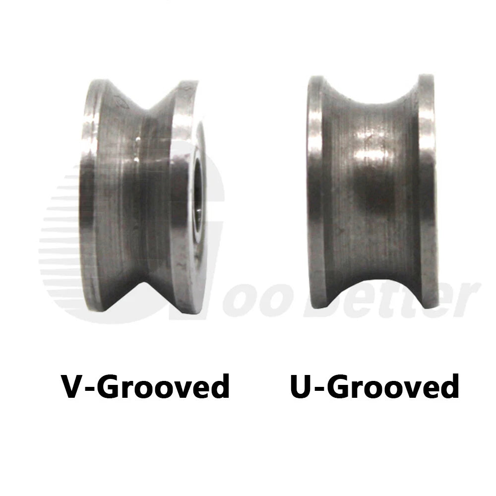 V/U Grooved Wire Guide Pulley Wheel Steel Rollers Ball Bearings Bore 3/4/5/6/8mm