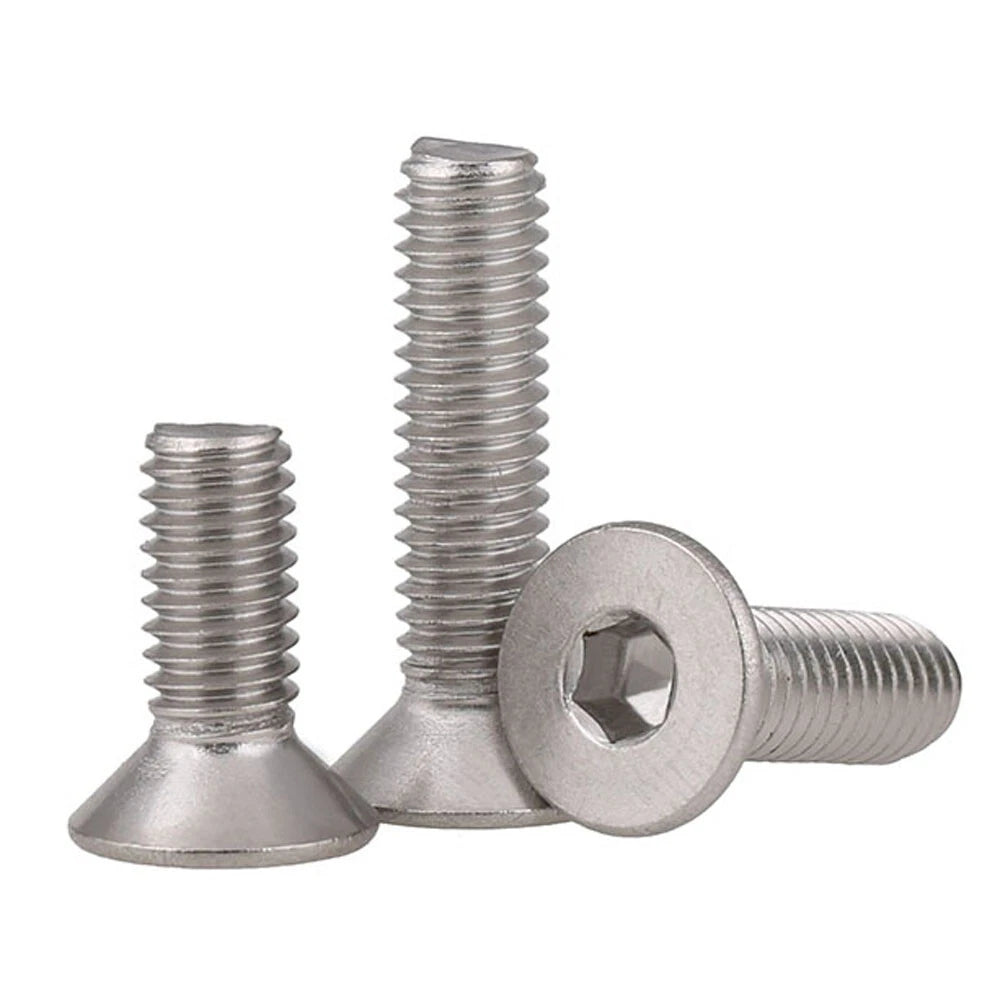 M2–M12 Countersunk Socket Screws, A2 Stainless Steel Allen Hex Flat Head Machine Bolts