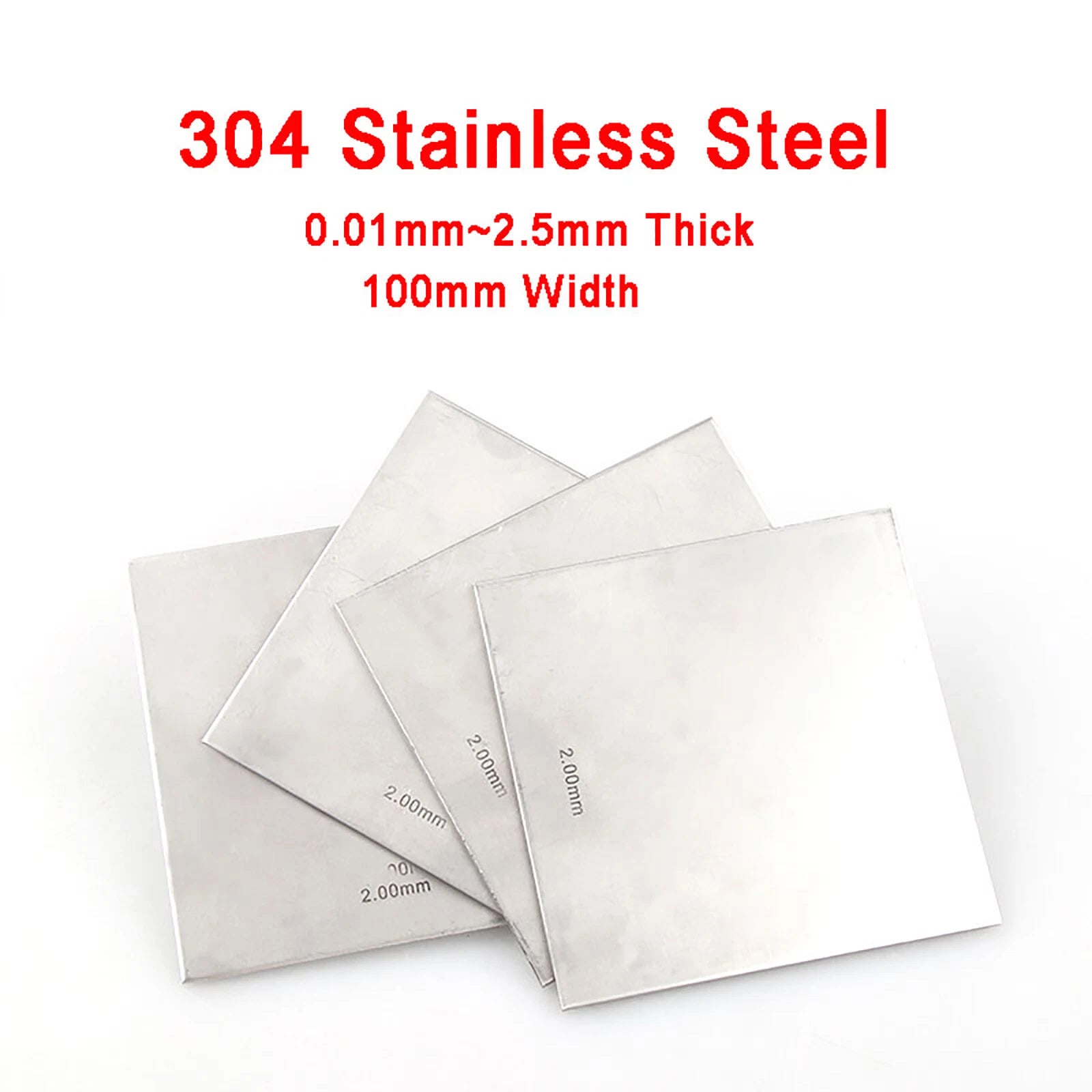 304 Stainless Steel Sheet Plate — Precision Shim Stock 0.01mm–2.5mm Thick | 100×100mm