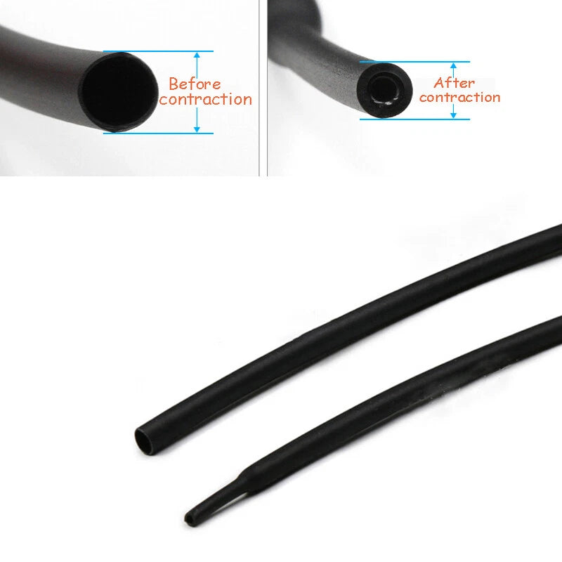 Heat Shrink Tubing 2:1 Ratio — Black Electrical Cable Sleeving, 2mm–8mm Diameter