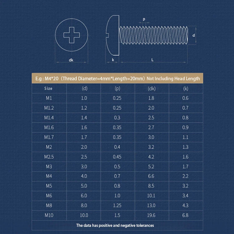 M4 M5 Phillips Pan Head Machine Screws – 304 Stainless Steel, Fully Threaded, Silver