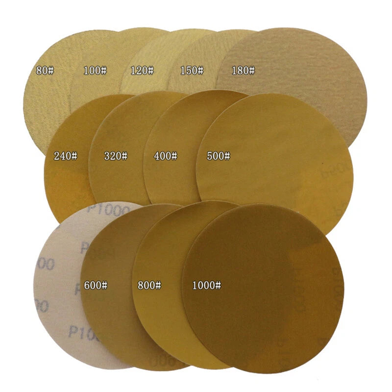 75mm 125mm 225mm Yellow Sanding Discs Hook Loop Sandpaper Pads Grit 40 - 1000