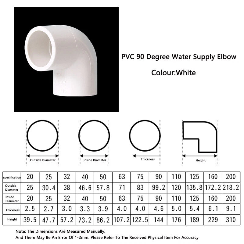 16mm-200mm White PVC 90 Degree Water Supply Elbow Joint Water Pipe Fittings