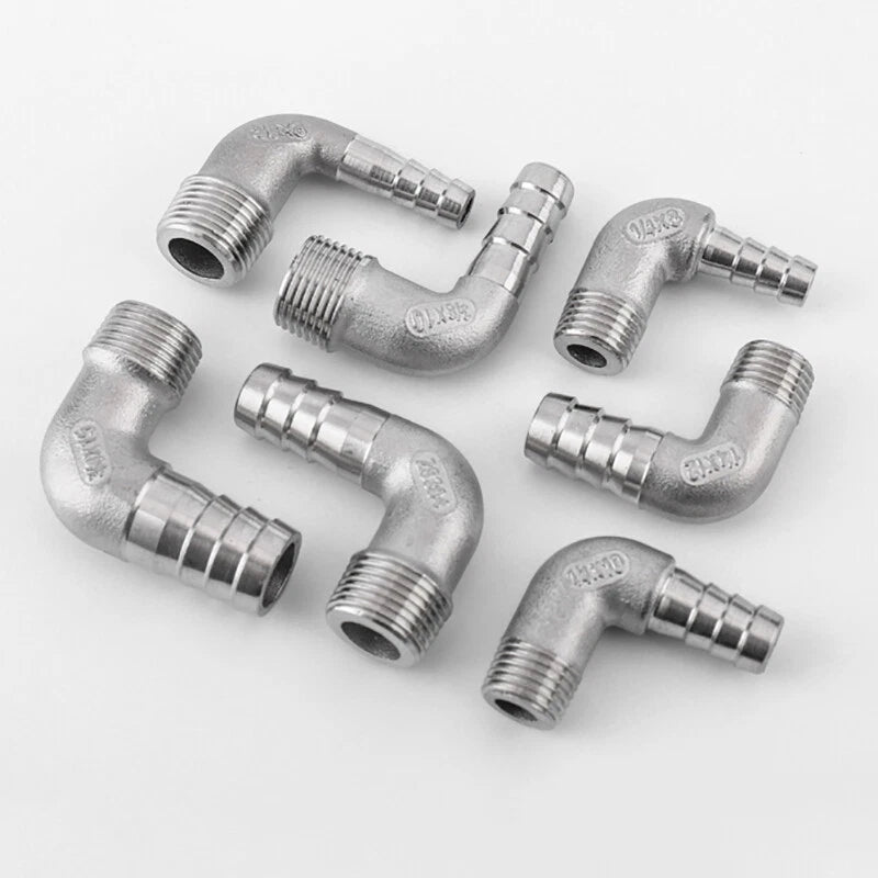 Thread Pipe Fitting Barb Hose Tail Connector BSP Stainless Elbow Hose Connector