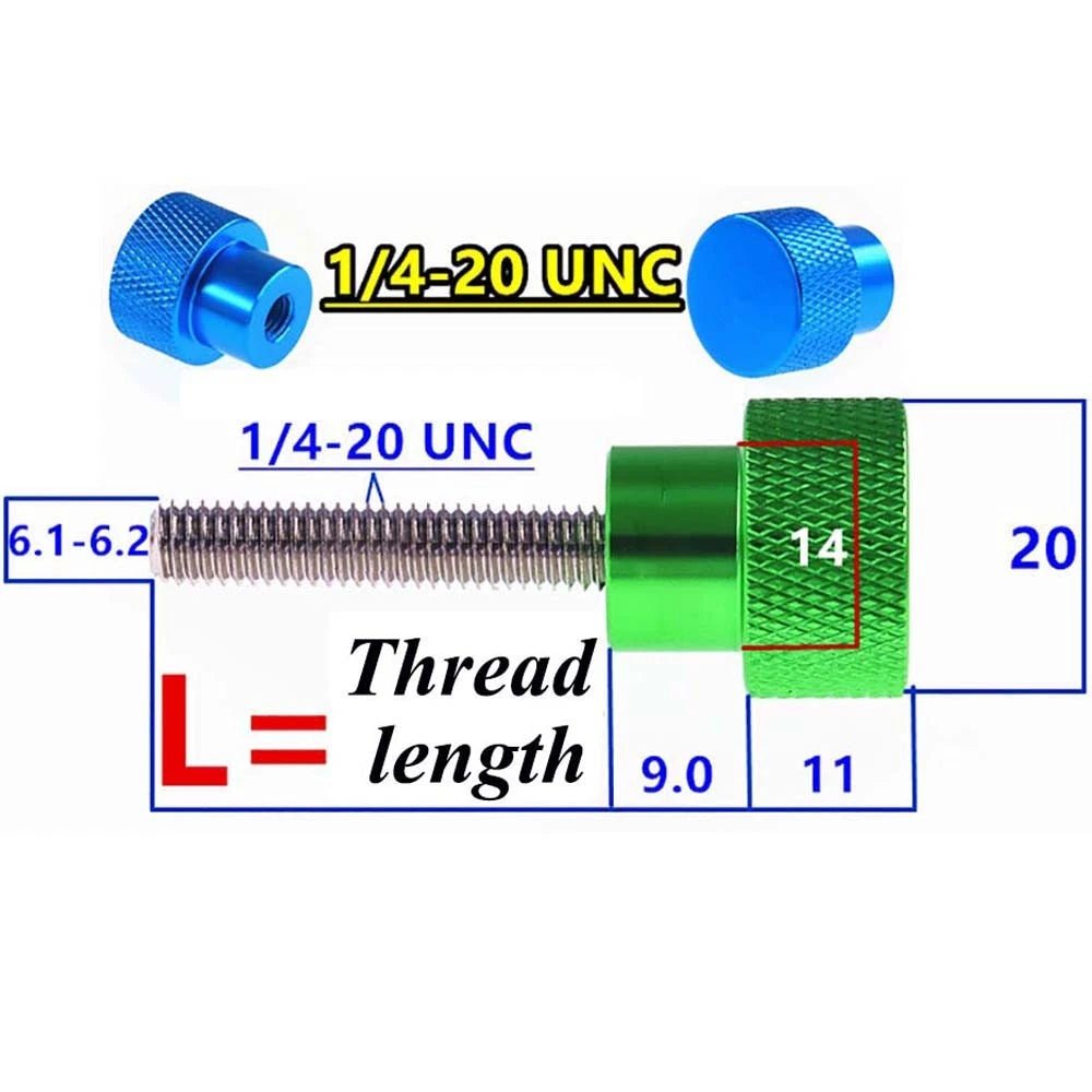 1/4 - 20 UNC Knurled Thumb Screws – Step Hand Grip Knob Bolts, Head Width 20mm, 10 Colors - HomeDIYer
