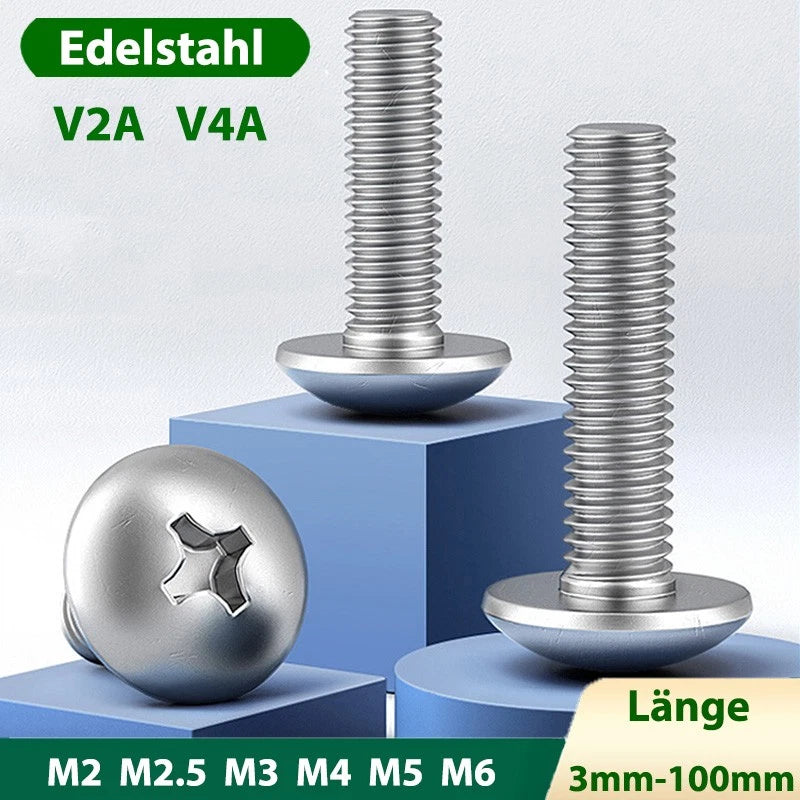 Big Pan Head Phillips Machine Screws – A2 / A4 Stainless Steel, M2 to M6, Fully Threaded