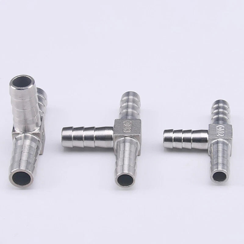 304 Stainless Steel Barbed Tee Connector — T-Shape Hose Fitting 6–25mm