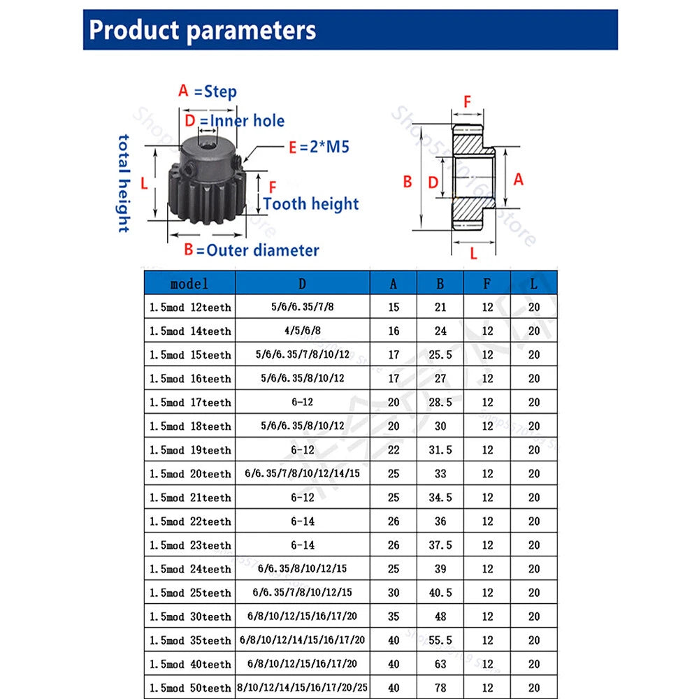 1.5 Mod Spur Gear & Gear Racks 15 - 50 Tooth Transmission Gear 45# Carbon Steel