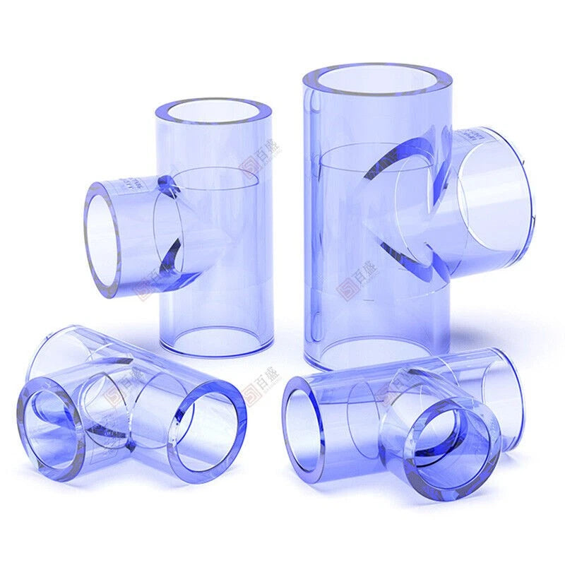 40mm Transparent UPVC T Piece Elbow Connector Adhesive Pipe Fittings Fish Tank