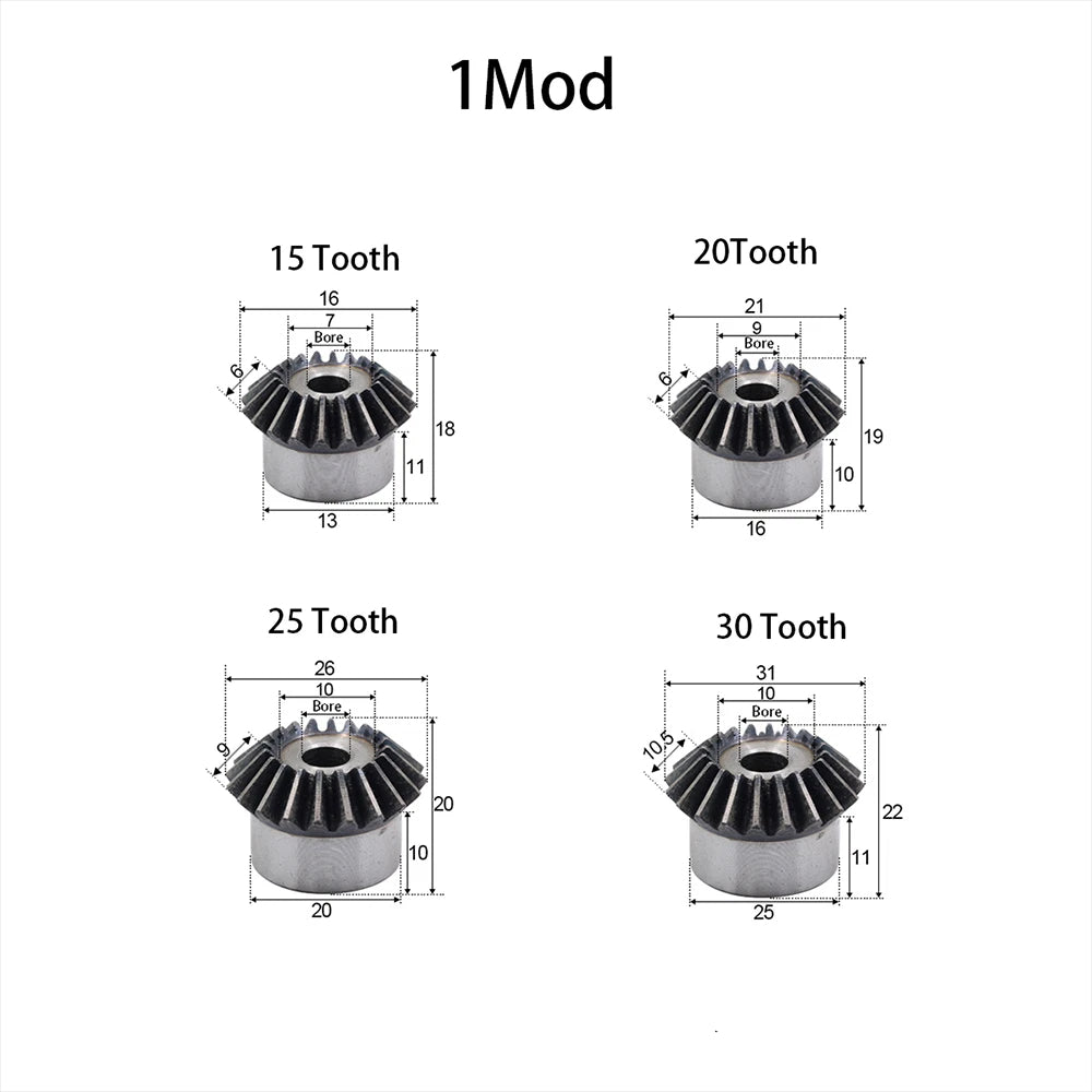 1/1.5/2/2.5/3/4 Mod Bevel Gear 15T-30T Transmission Gears 90°1:1 Pairing Metal