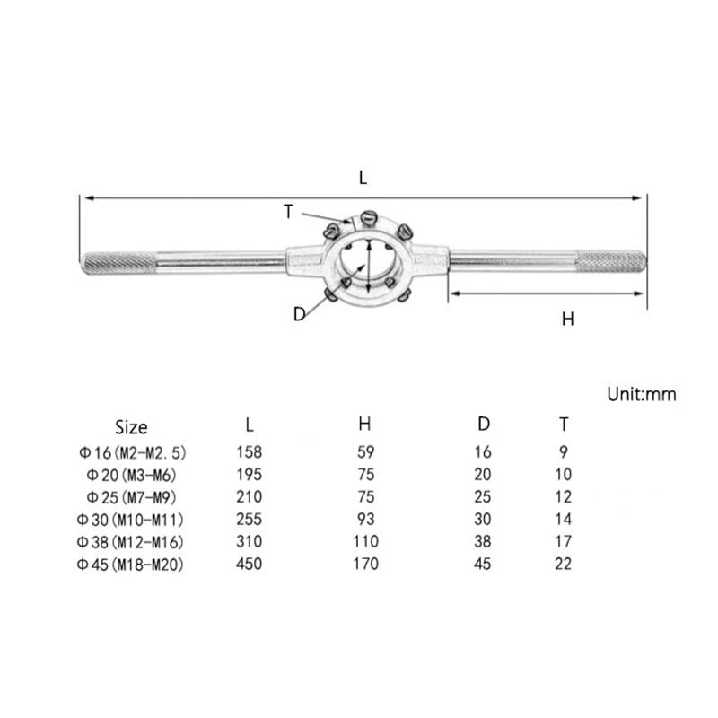 Die Stock Holder Wrench Round Holder Tap Threading Tools Holder Holds M2 to M20