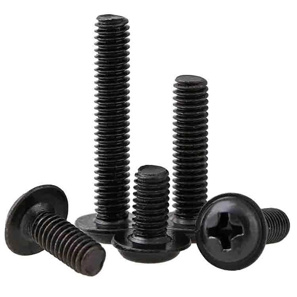 Black Zinc Flanged Button Head Machine Screws – M2 M2.5 M3 M4 M5, Phillips Drive (DIN 967)