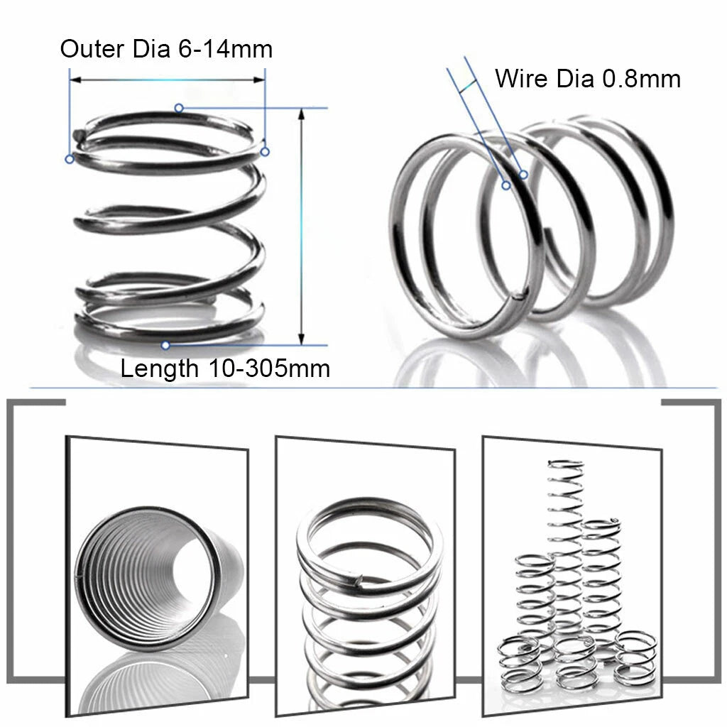 0.8mm Wire Compression Spring 304 Stainless Steel Pressure Springs All 5-305mm