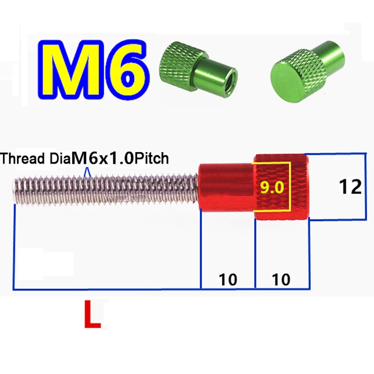 M6 Knurled High Thumb Screws Alu + Stainless Hand Grip Knob Bolt Head Thread Rod