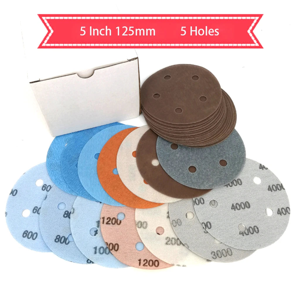 5/6/8 Holes Fv Soft Film Sandpaper 125mm Wet And Dry Sanding Discs 600 - 5000#