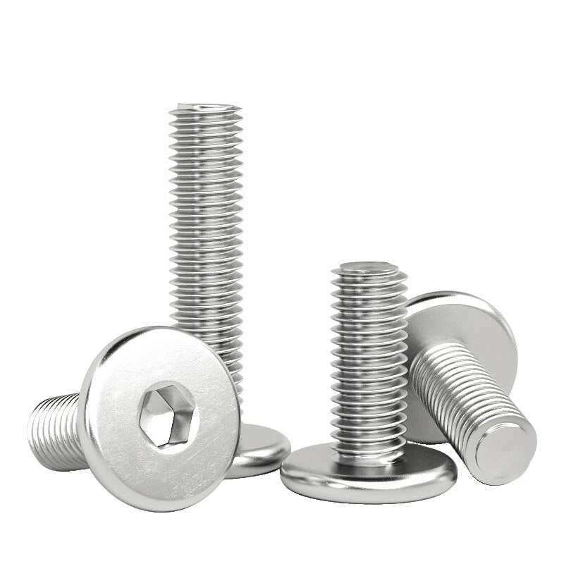 A2 Stainless Steel Hex Socket Flat Round Head Machine Screws – M2 to M8, Fully Threaded (2–90mm Lengths)