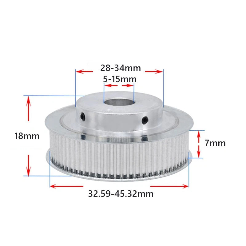 2GT Timing Pulley 52-72 Teeth 6mm Belt 5mm-20mm Bore Synchronous Wheel 3Dprinter