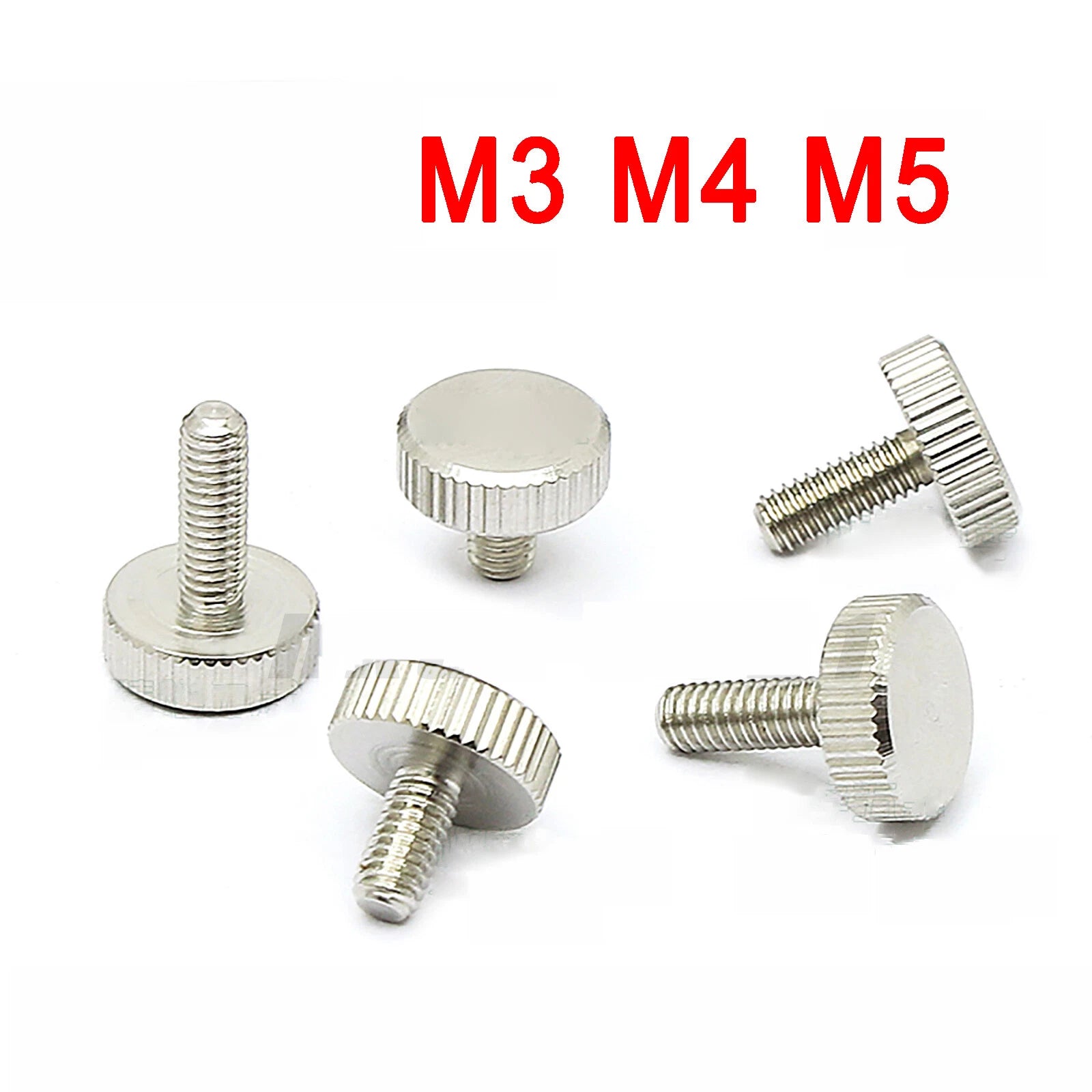 Flat Knurled Thumb Screws – M3 M4 M5, 303 Stainless Steel Hand Grip Knob Bolts (Polished)