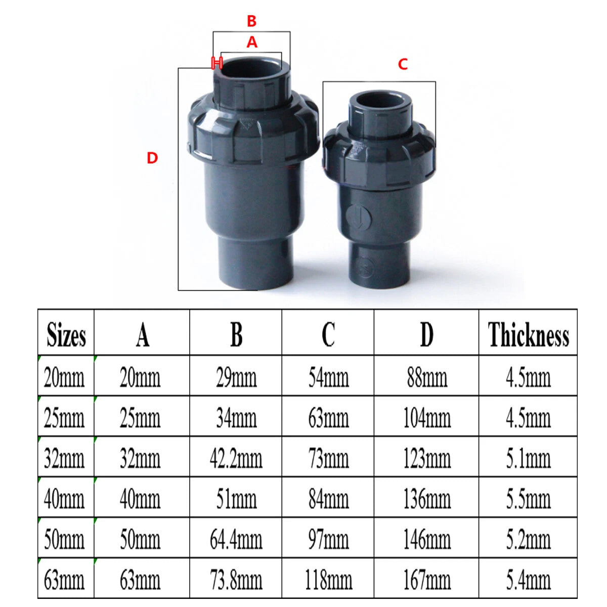 UPVC One Way Non Return Flap Check Valve Pipe Fittings I.D 20 25 32 40 50 63mm