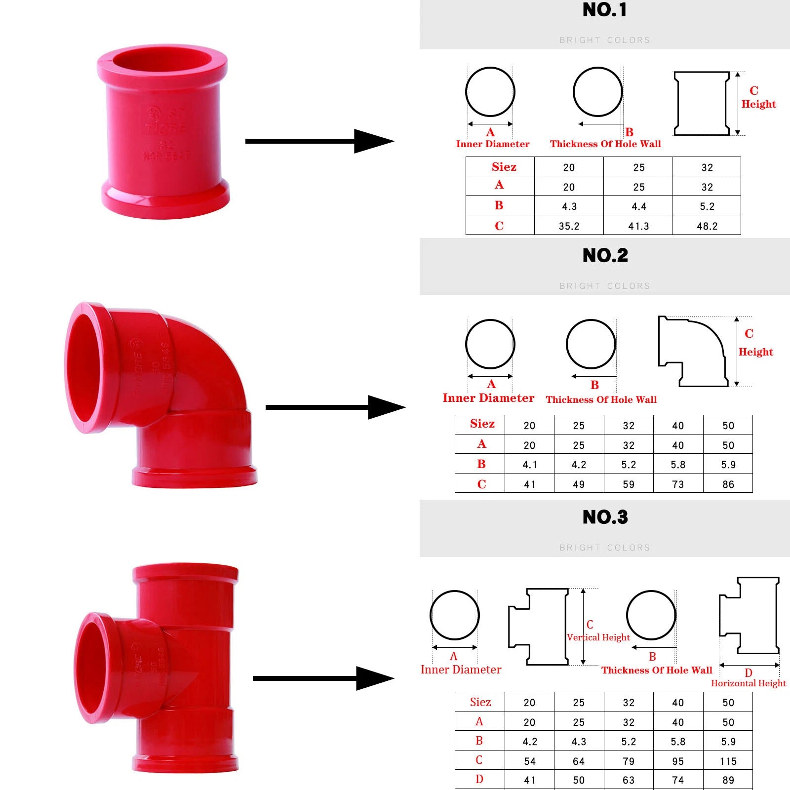 PVC Red Thicker Pipe Fittings Tee Socket T Type  Elbows Solvent