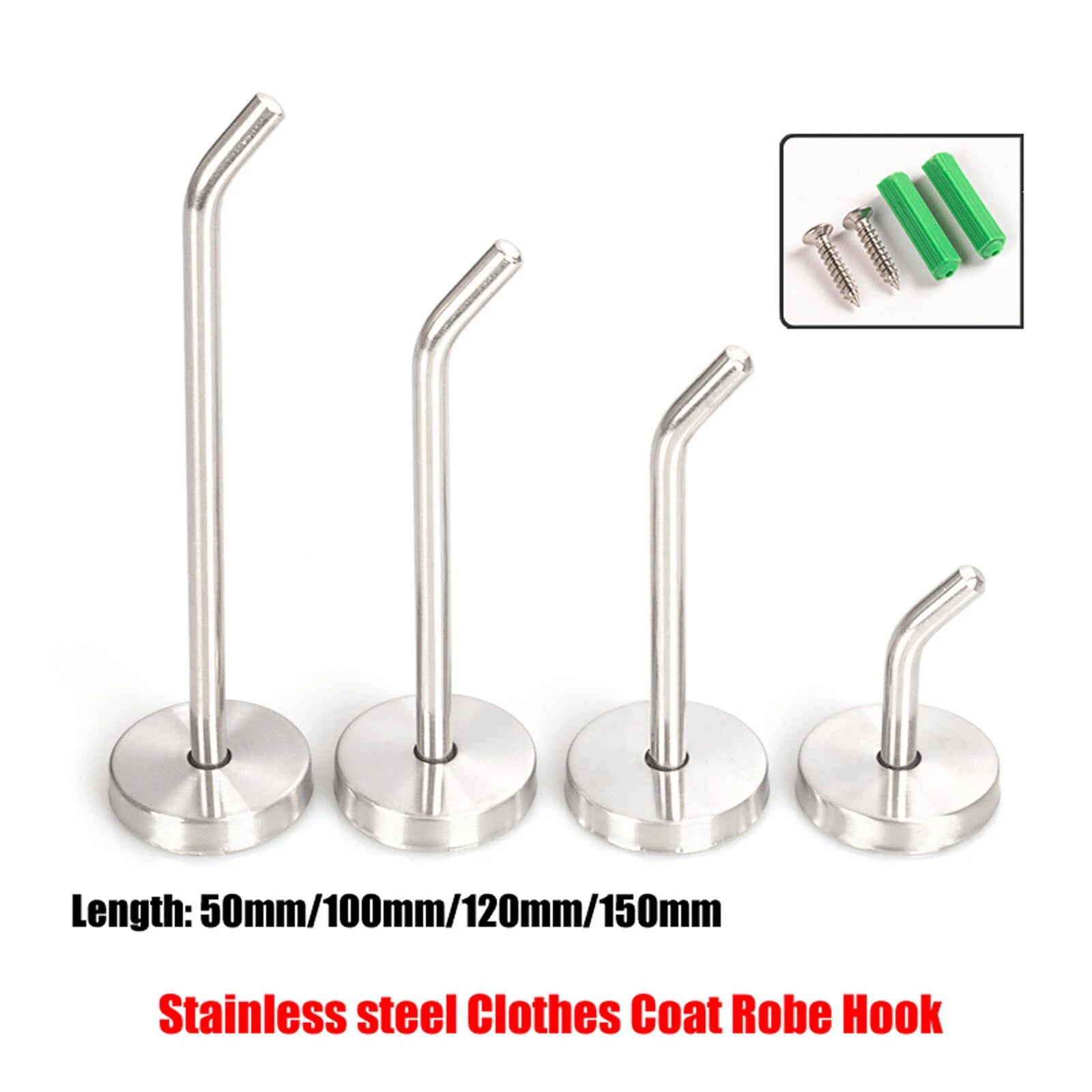 Stainless Steel Coat Hooks Robe Wall Door Dress Bathroom Clothes Hangers+Fixings