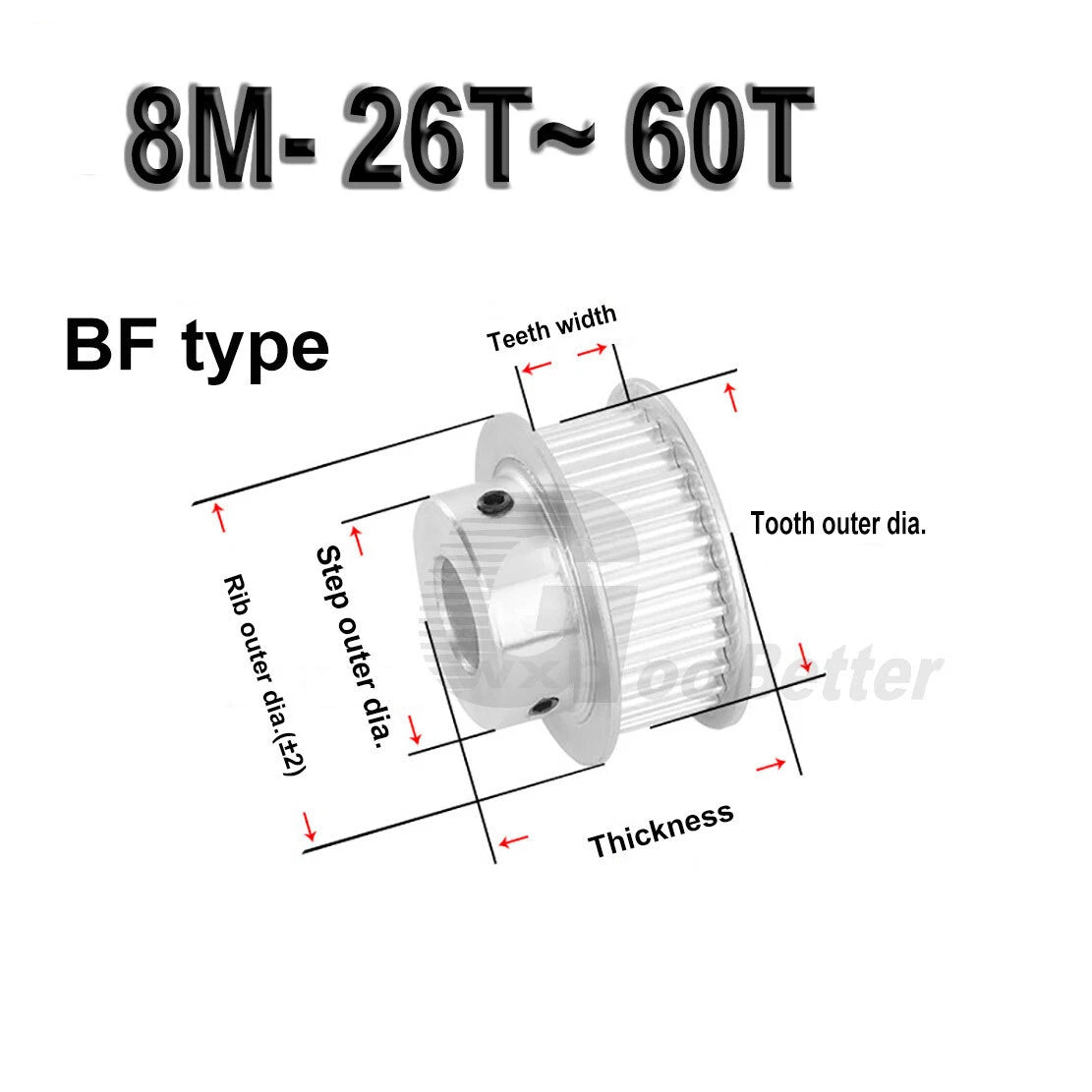 Timing Pulley Aluminum Bore=8~30mm 26~60 Teeth 27mm Wide Pulley HTD8M w Step