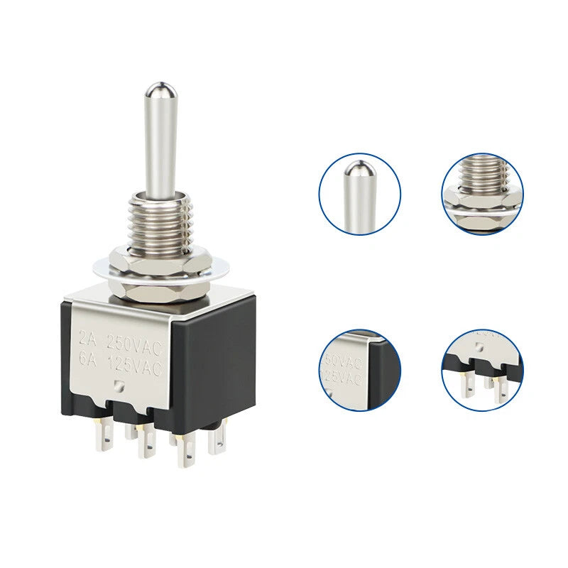 6mm Toggle Switch – SPST/SPDT, 3 & 6 Pin, 2 & 3 Position, 125V/250V, with Waterproof Cap Option