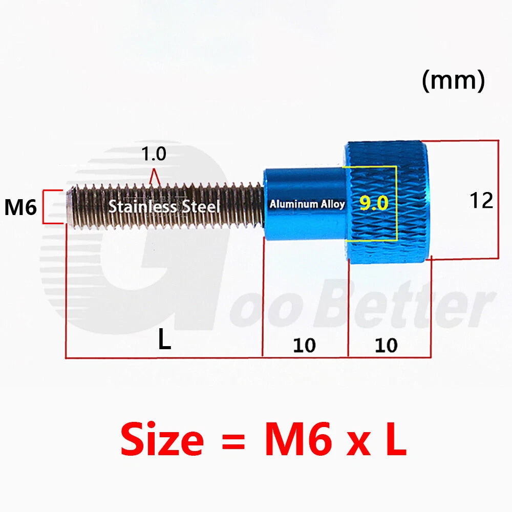 2pc M6 Adjustable Knurled Thumb Shoulder Screws 6-100mm Stainless Steel Aluminum